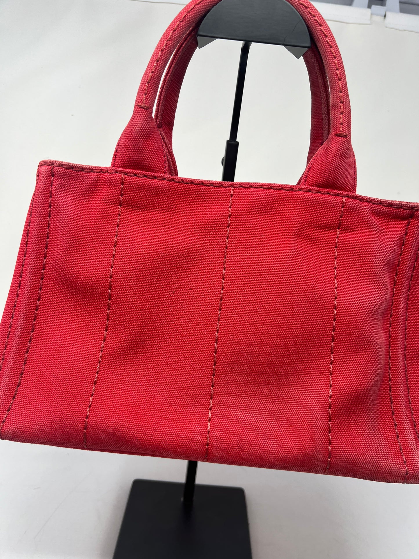 Prada Canapa Convertible Red Tote Canvas Medium