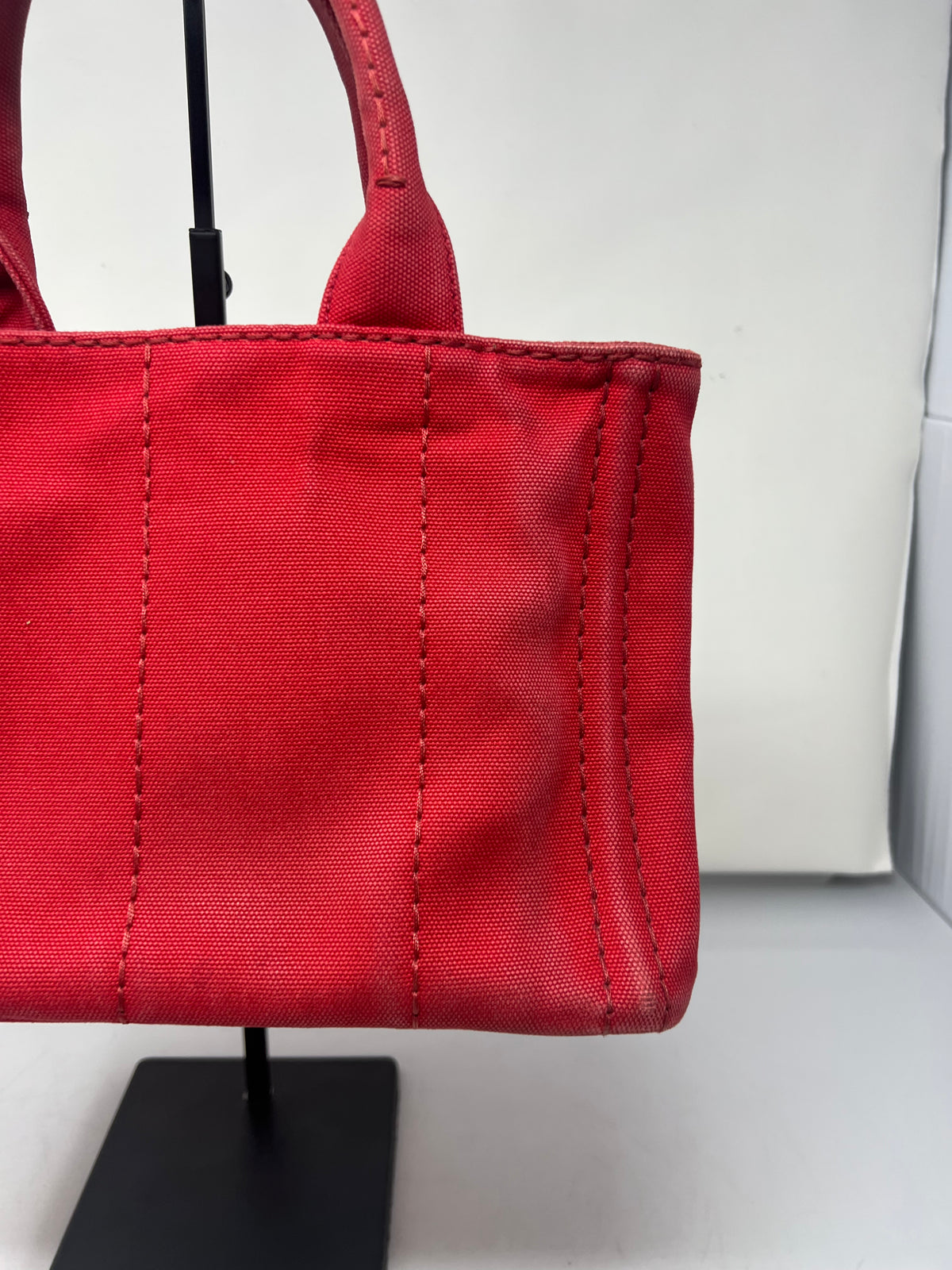 Prada Canapa Convertible Red Tote Canvas Medium
