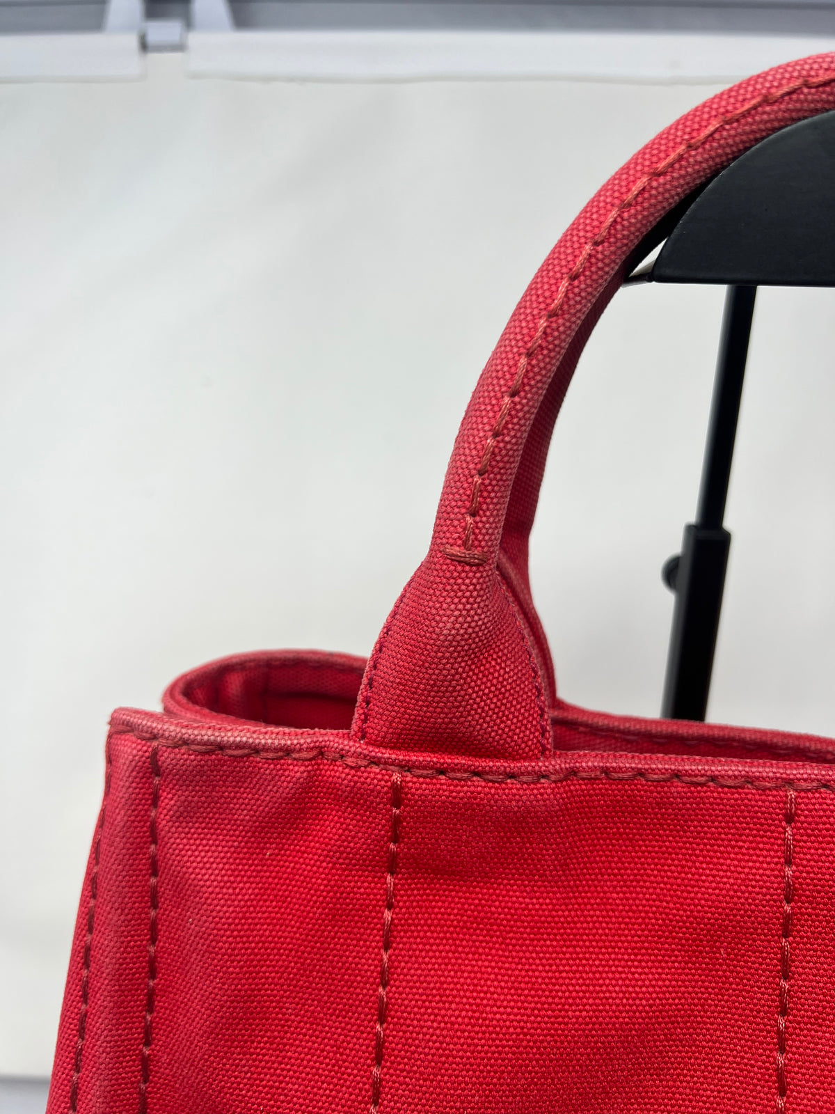 Prada Canapa Convertible Red Tote Canvas Medium
