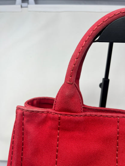 Prada Canapa Convertible Red Tote Canvas Medium