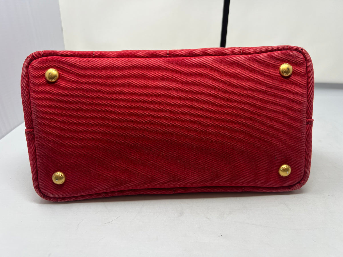 Prada Canapa Convertible Red Tote Canvas Medium