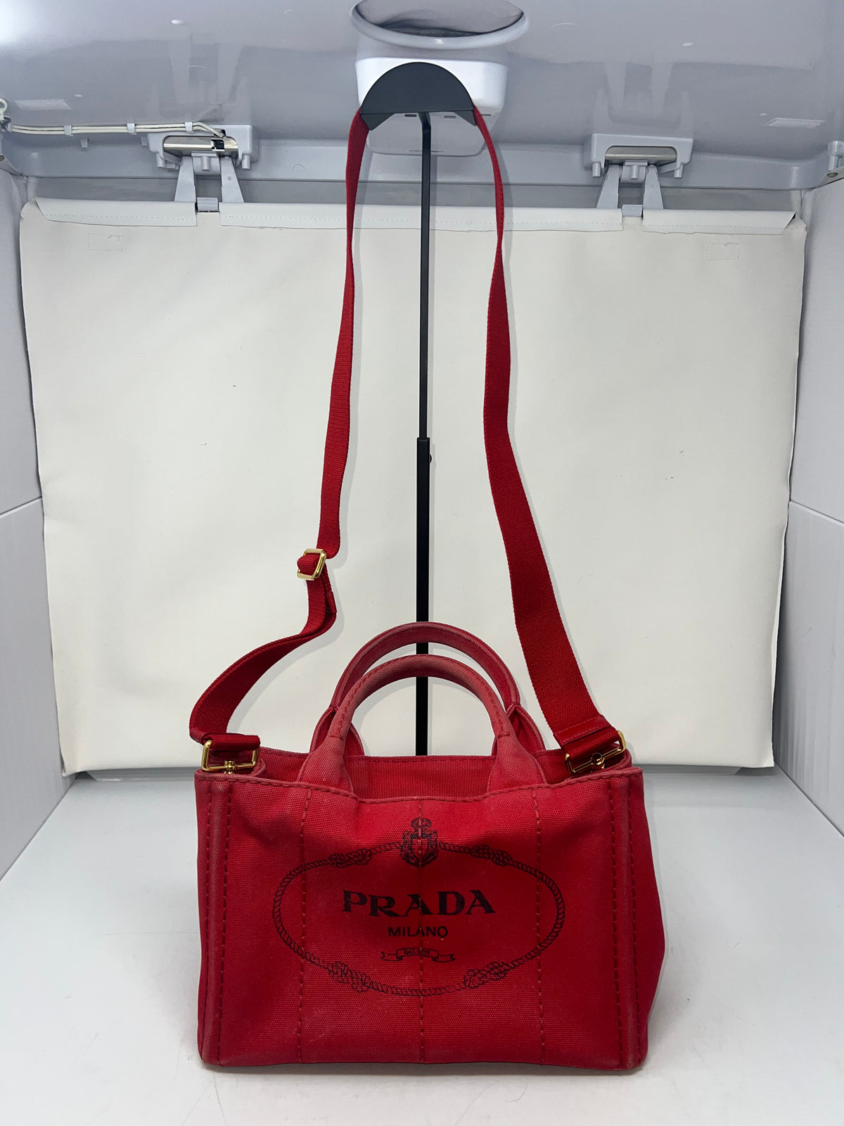Prada Canapa Convertible Red Tote Canvas Medium