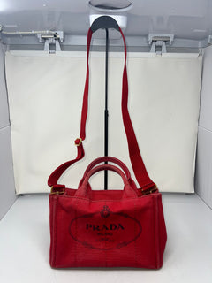 Prada Canapa Convertible Red Tote Canvas Medium