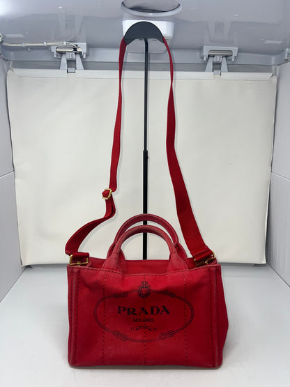 Prada Canapa Convertible Red Tote Canvas Medium