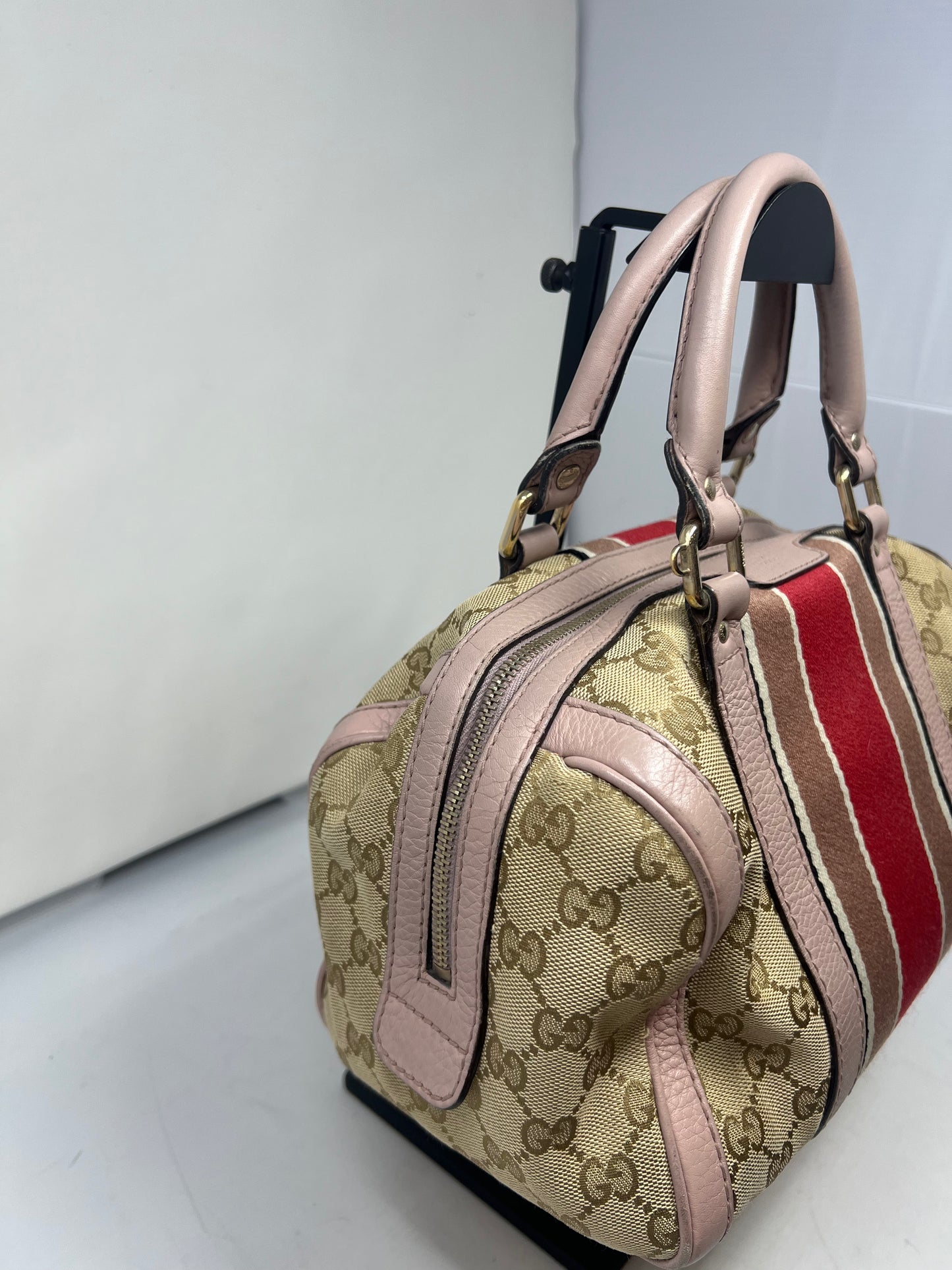 Gucci Vintage Web Boston Bag GG Canvas Medium with strap