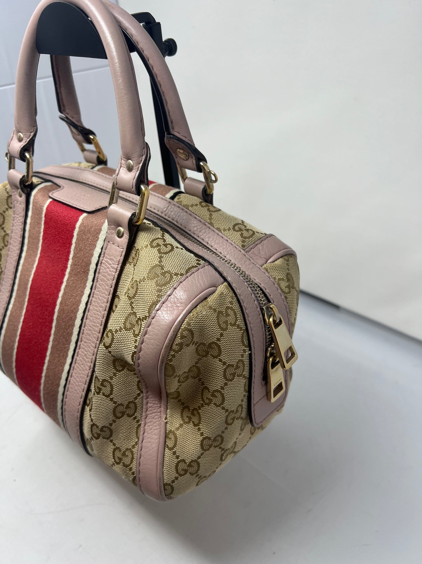 Gucci Vintage Web Boston Bag GG Canvas Medium with strap