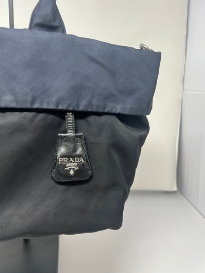 Prada Navy Blue Tessuto Reversible Tote
