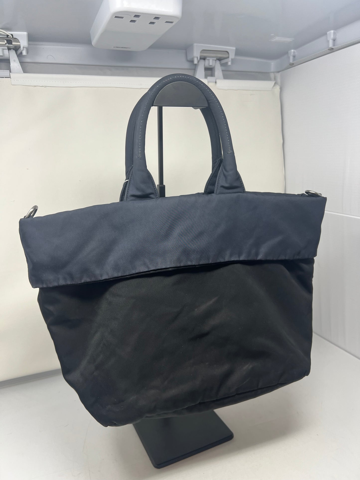 Prada Navy Blue Tessuto Reversible Tote