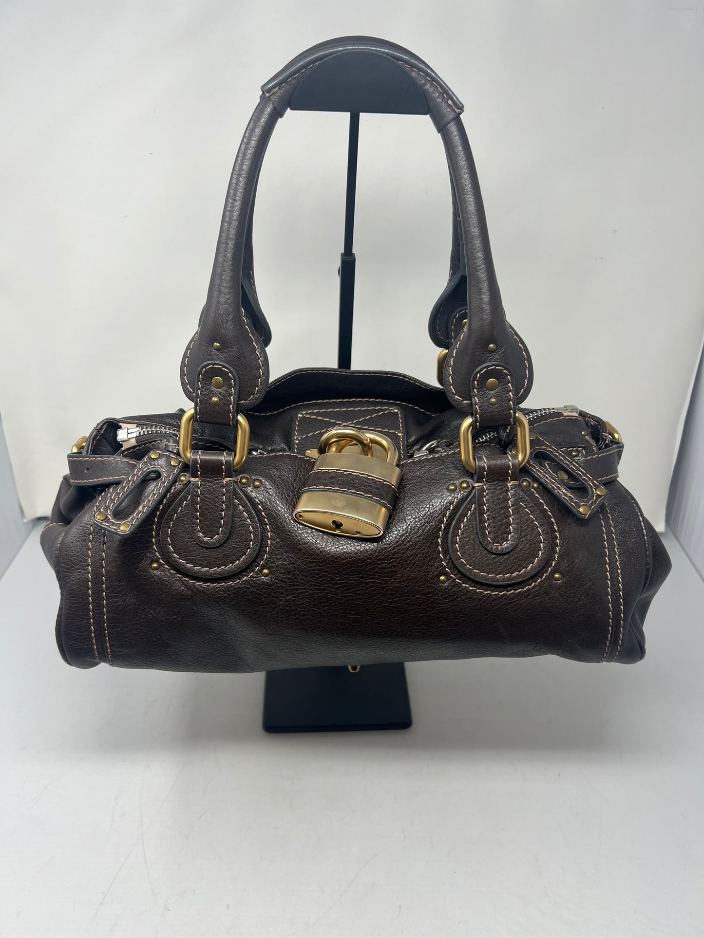 Chloe Paddington Leather Boston Bag Hand Bag Medium Dark Brown