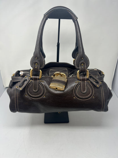 Chloe Paddington Leather Boston Bag Hand Bag Medium Dark Brown