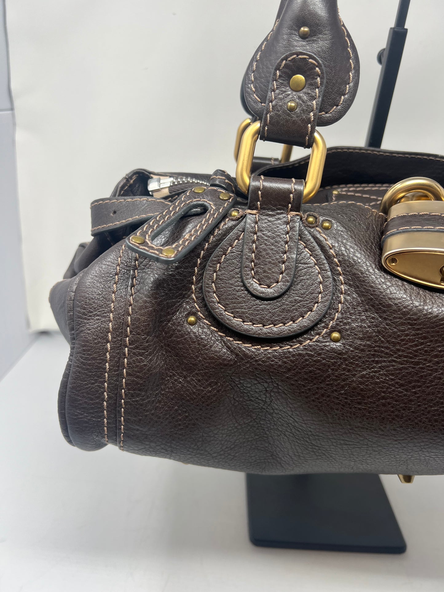 Chloe Paddington Leather Boston Bag Hand Bag Medium Dark Brown