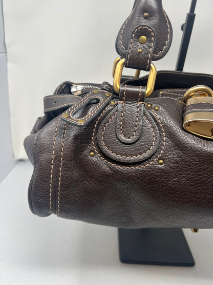 Chloe Paddington Leather Boston Bag Hand Bag Medium Dark Brown