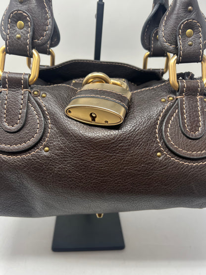 Chloe Paddington Leather Boston Bag Hand Bag Medium Dark Brown