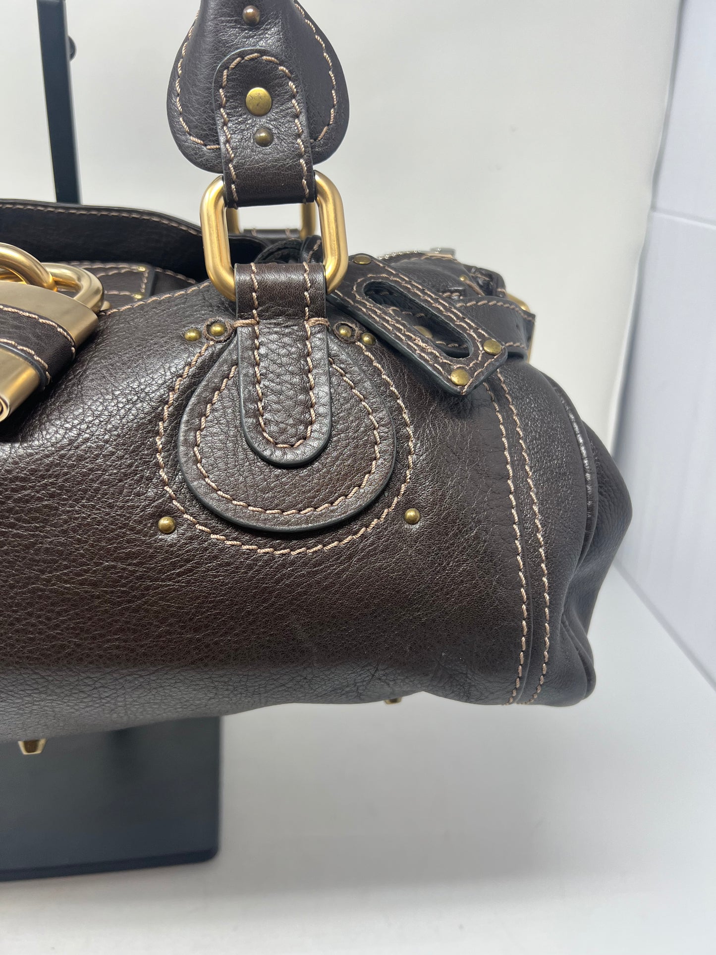 Chloe Paddington Leather Boston Bag Hand Bag Medium Dark Brown