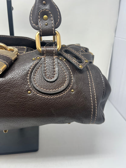 Chloe Paddington Leather Boston Bag Hand Bag Medium Dark Brown