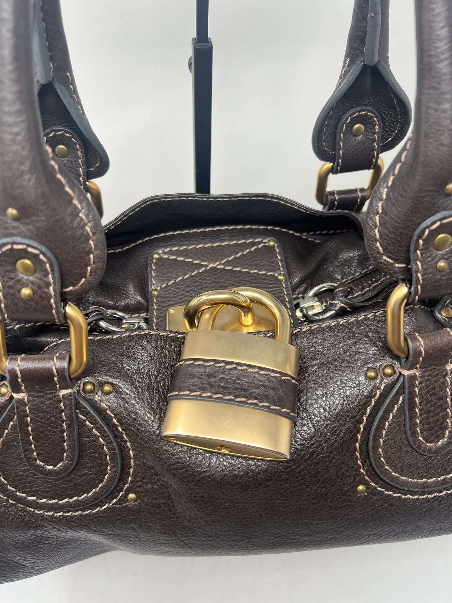 Chloe Paddington Leather Boston Bag Hand Bag Medium Dark Brown