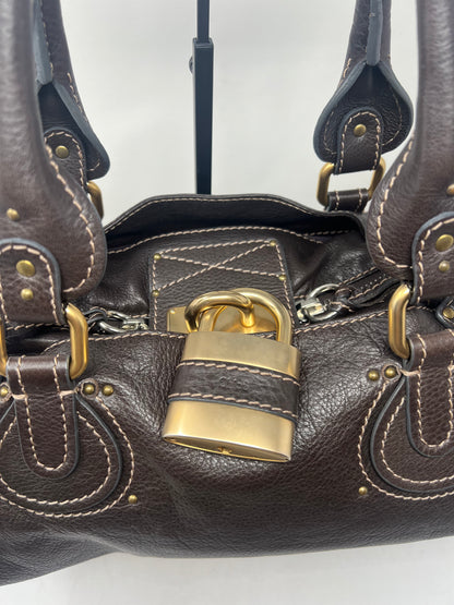 Chloe Paddington Leather Boston Bag Hand Bag Medium Dark Brown