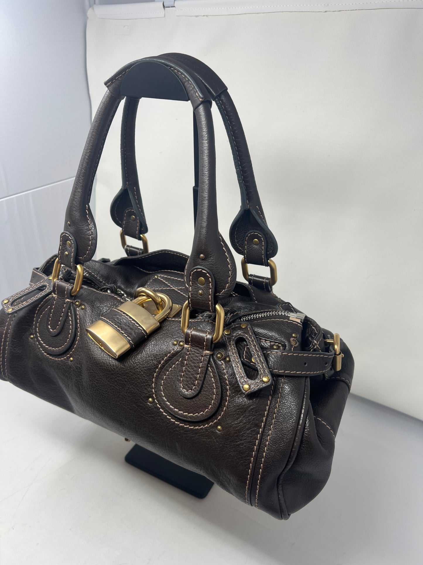 Chloe Paddington Leather Boston Bag Hand Bag Medium Dark Brown