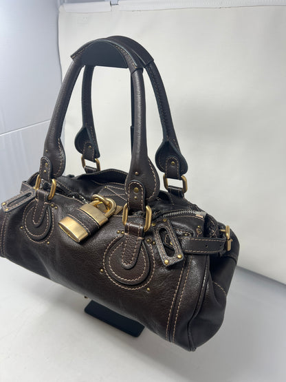 Chloe Paddington Leather Boston Bag Hand Bag Medium Dark Brown