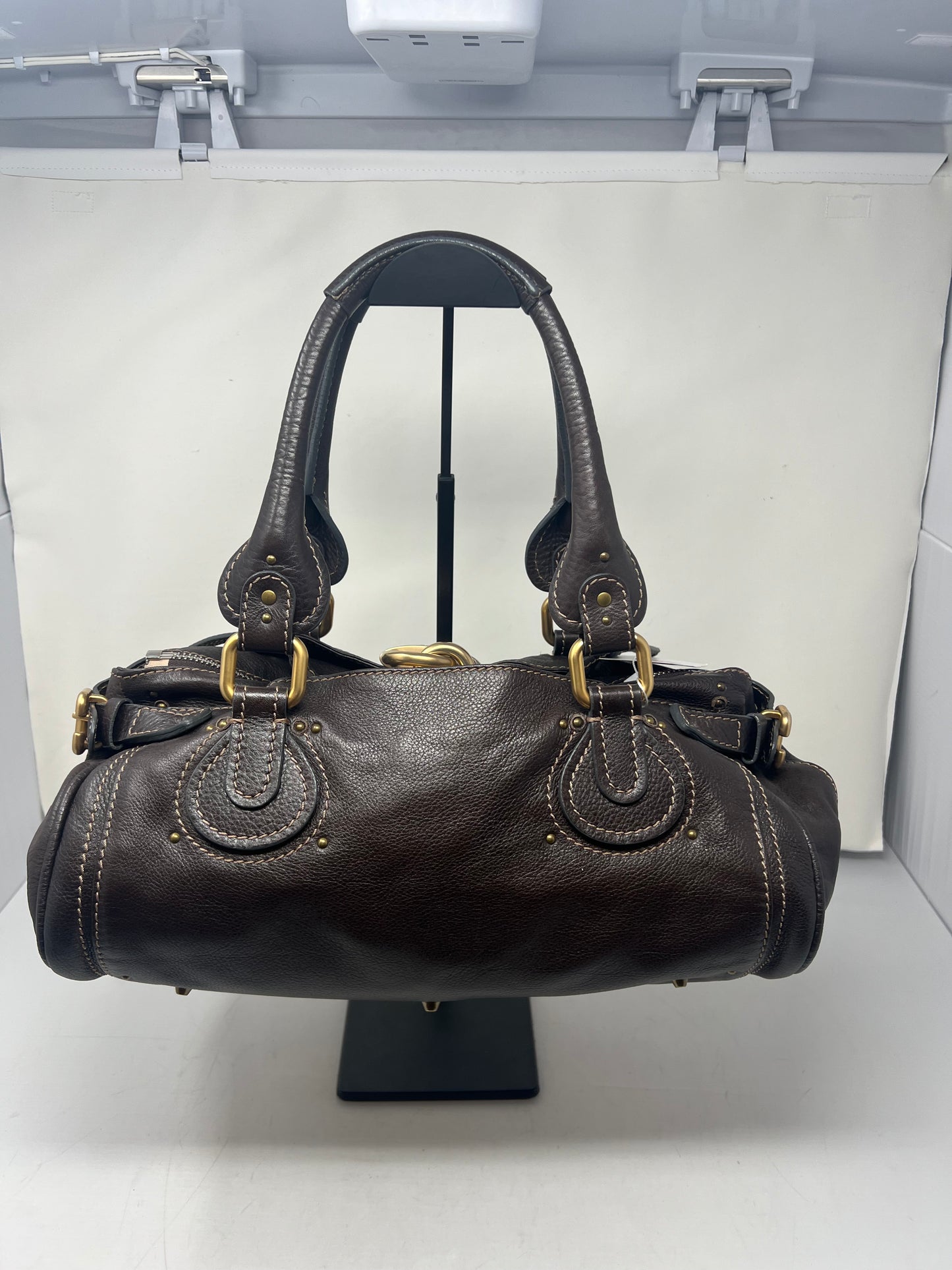 Chloe Paddington Leather Boston Bag Hand Bag Medium Dark Brown