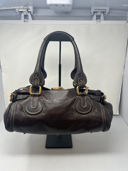 Chloe Paddington Leather Boston Bag Hand Bag Medium Dark Brown