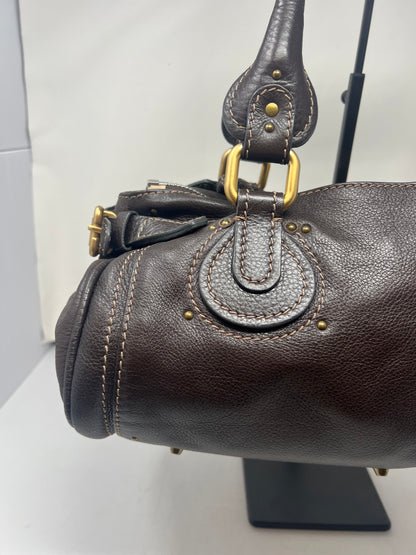 Chloe Paddington Leather Boston Bag Hand Bag Medium Dark Brown
