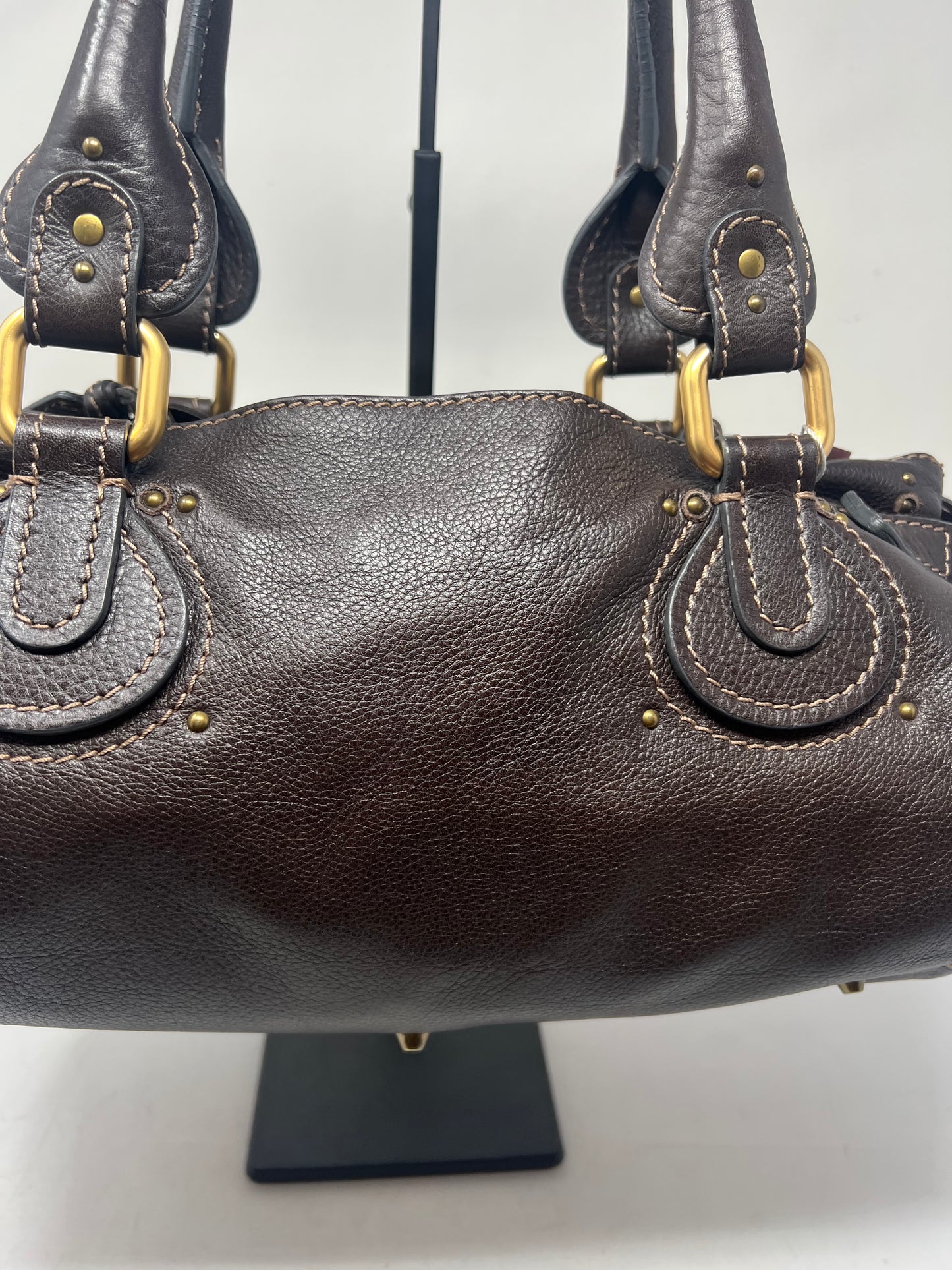 Chloe Paddington Leather Boston Bag Hand Bag Medium Dark Brown