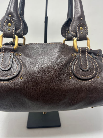 Chloe Paddington Leather Boston Bag Hand Bag Medium Dark Brown