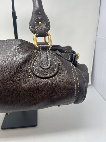 Chloe Paddington Leather Boston Bag Hand Bag Medium Dark Brown