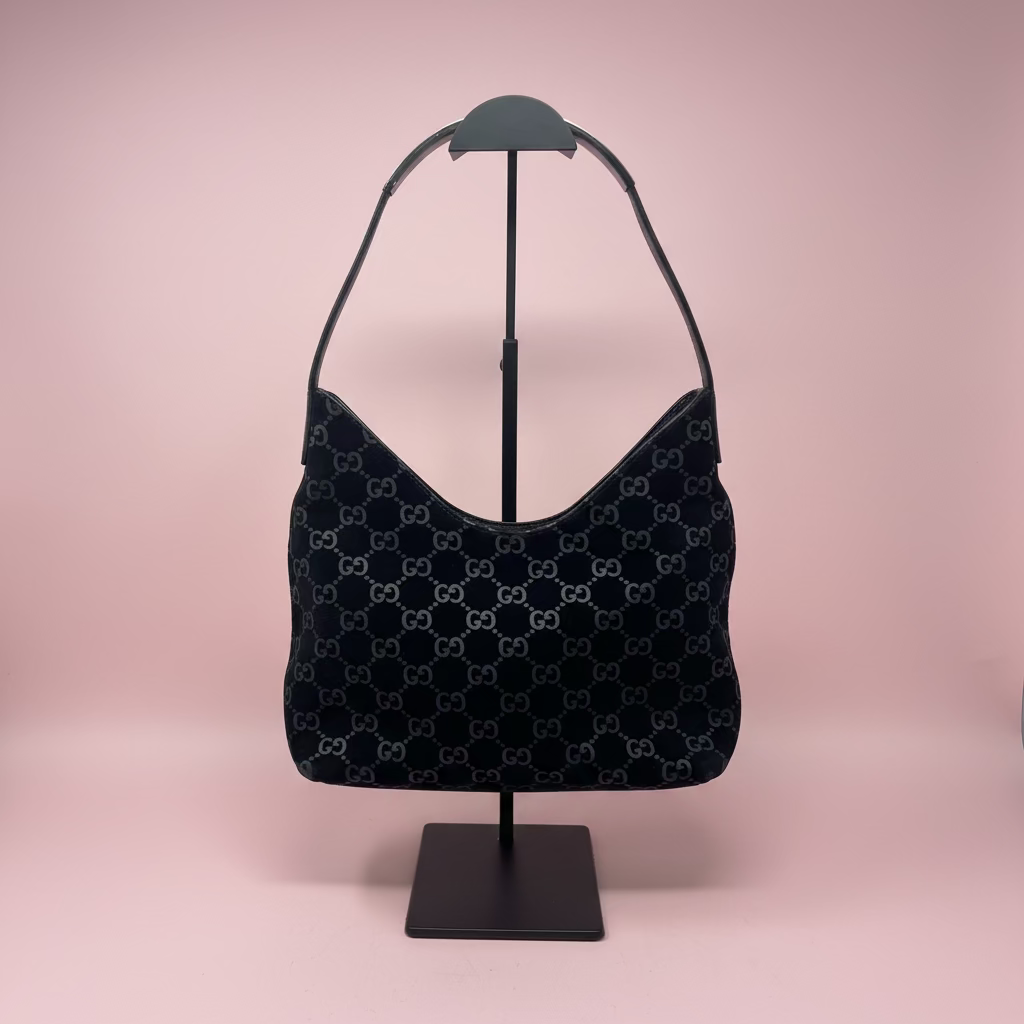 Gucci Metal handle suede hobo bag