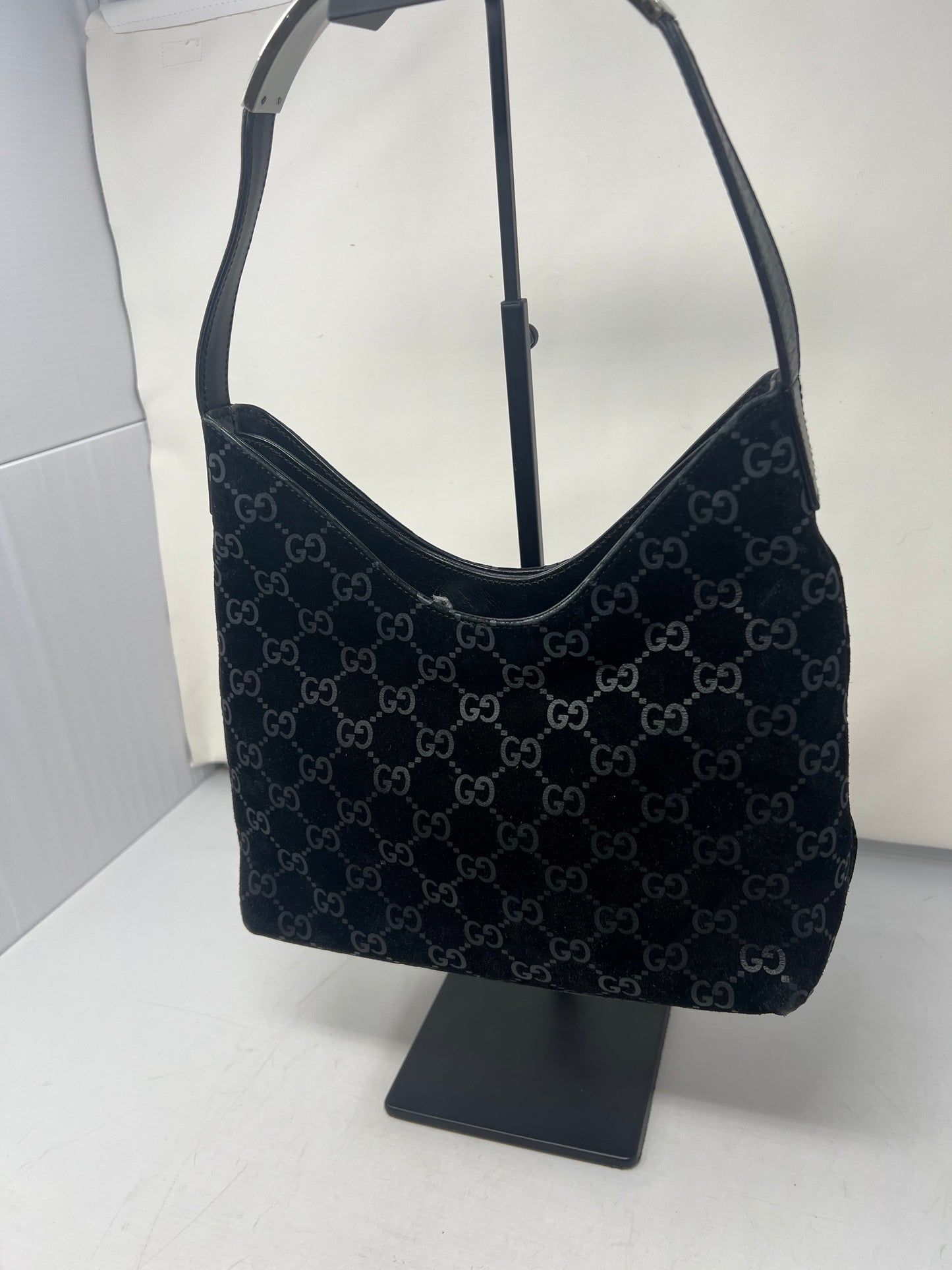 Gucci Metal handle suede hobo bag