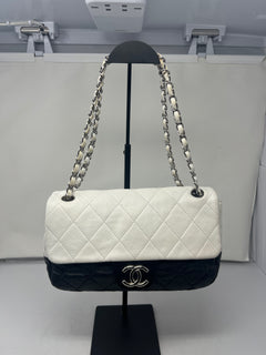 Chanel Flap Black/White Leather Crossbody Bag