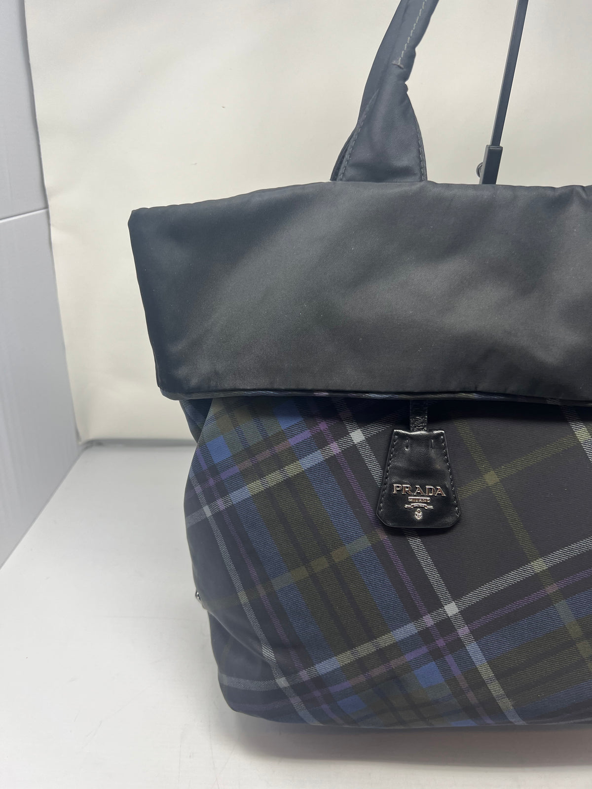 Prada Triangle Logo Plaid Nylon Leather (comes with strap)