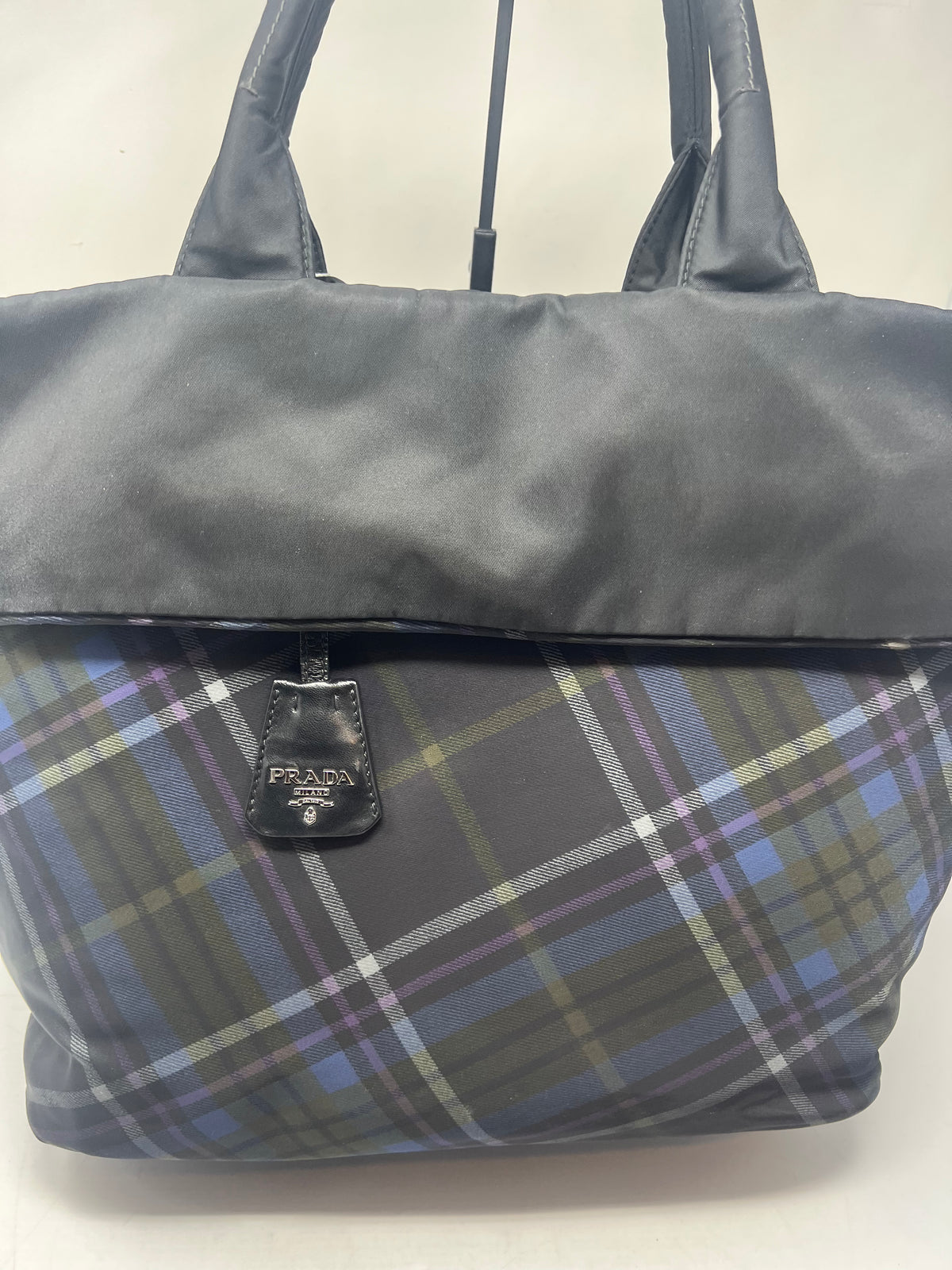 Prada Triangle Logo Plaid Nylon Leather (comes with strap)