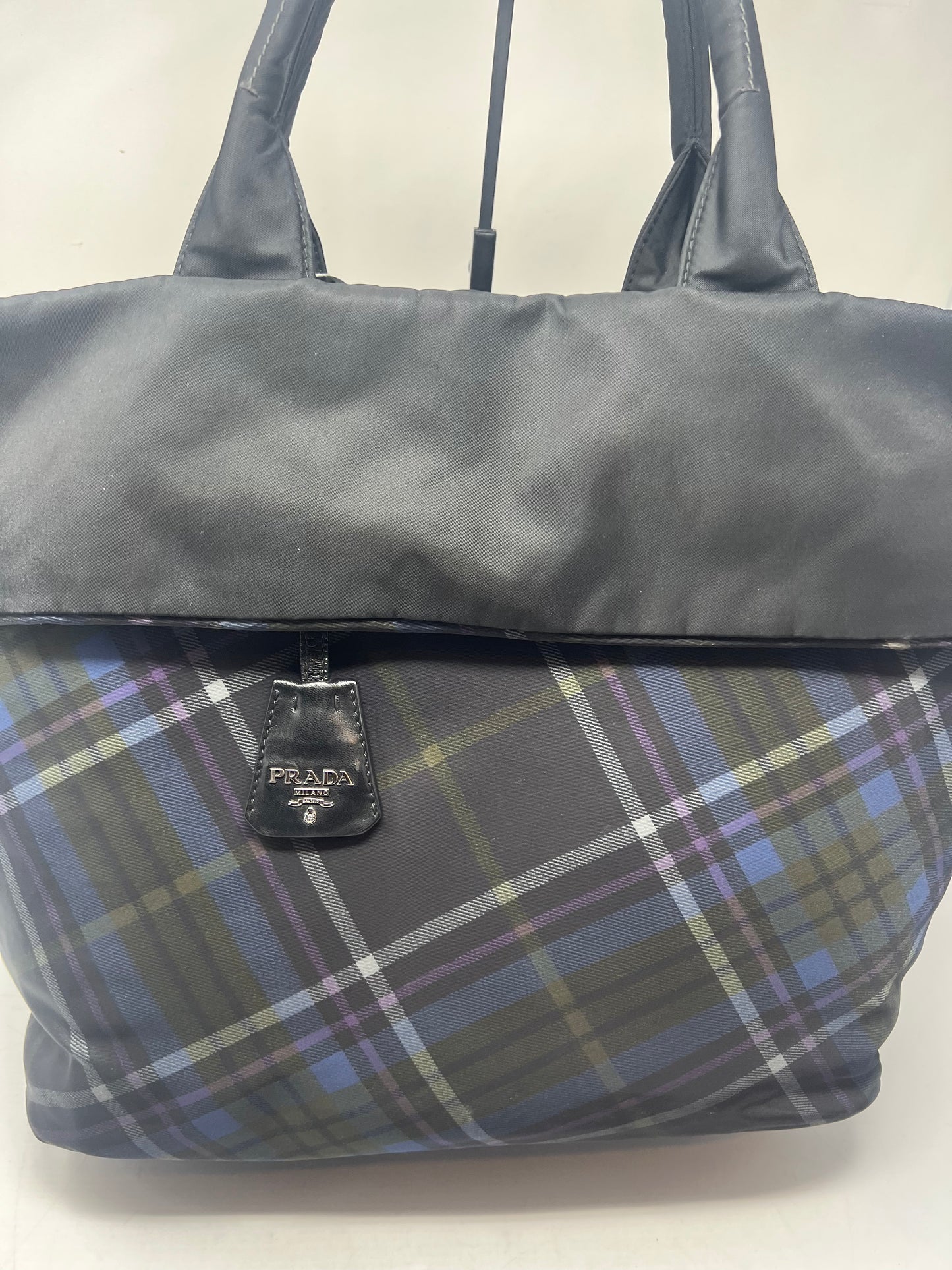 Prada Triangle Logo Plaid Nylon Leather (comes with strap)