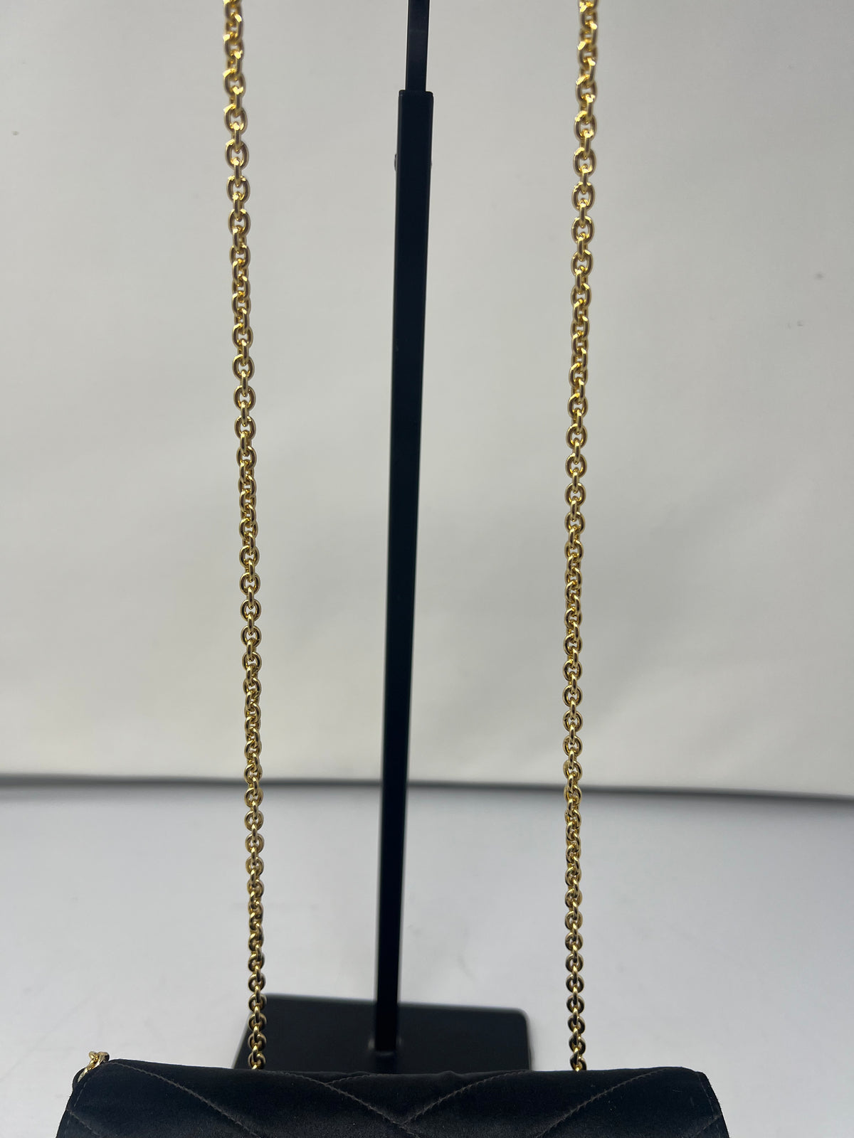 Chanel Black Satin Clutch Bag with Crystal Gold CC