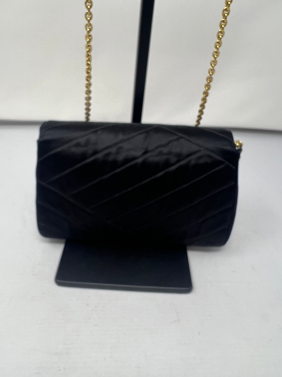 Chanel Black Satin Clutch Bag with Crystal Gold CC