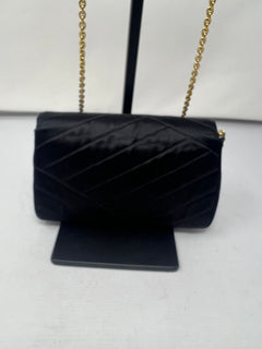 Chanel Black Satin Clutch Bag with Crystal Gold CC