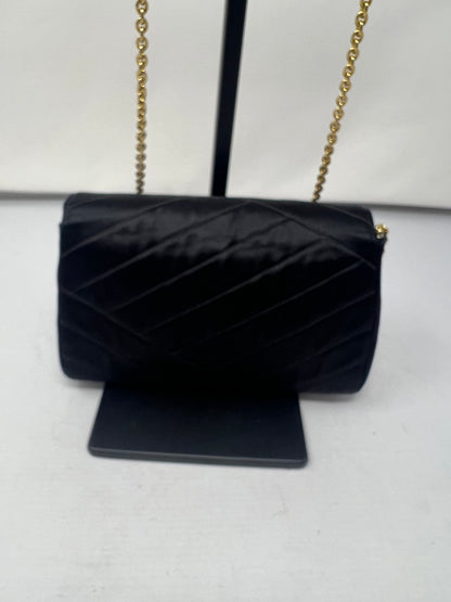 Chanel Black Satin Clutch Bag with Crystal Gold CC