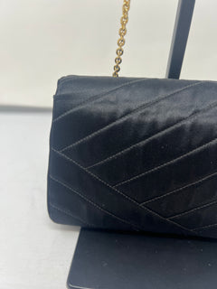 Chanel Black Satin Clutch Bag with Crystal Gold CC