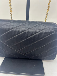 Chanel Black Satin Clutch Bag with Crystal Gold CC
