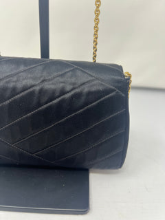 Chanel Black Satin Clutch Bag with Crystal Gold CC