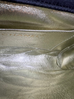 Chanel Black Satin Clutch Bag with Crystal Gold CC
