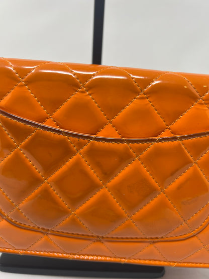Chanel Quilted Patent Leather Orange Wallet on Chain