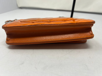 Chanel Quilted Patent Leather Orange Wallet on Chain