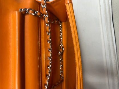 Chanel Quilted Patent Leather Orange Wallet on Chain