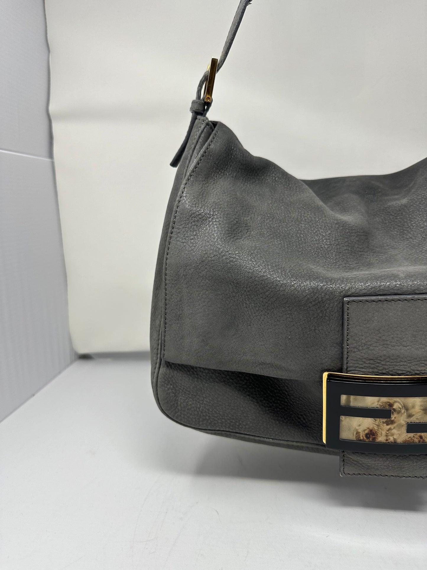 Fendi Sparkling Grey Leather Mamma Baguette Bag