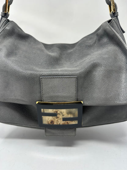Fendi Sparkling Grey Leather Mamma Baguette Bag
