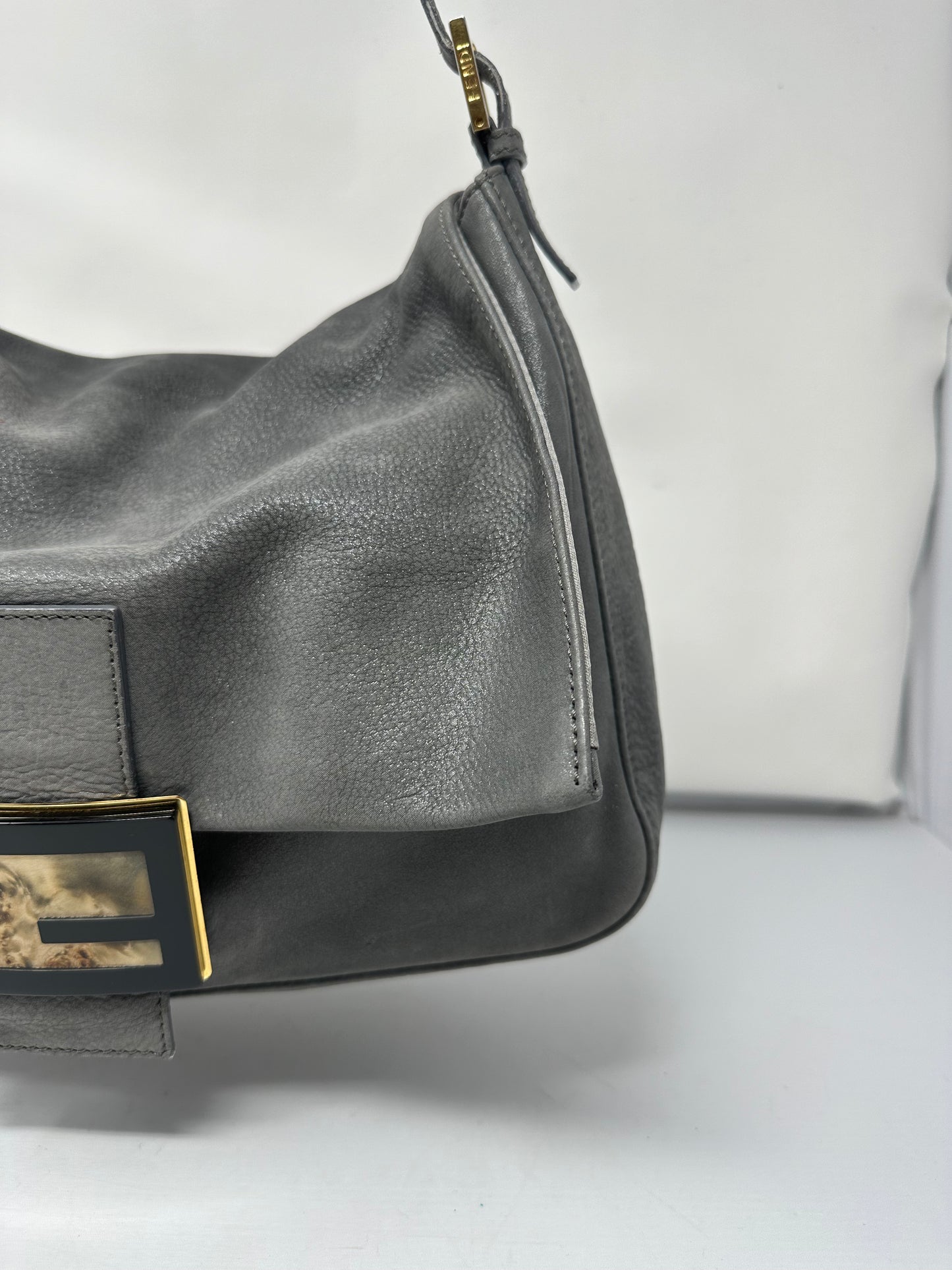 Fendi Sparkling Grey Leather Mamma Baguette Bag