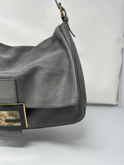 Fendi Sparkling Grey Leather Mamma Baguette Bag